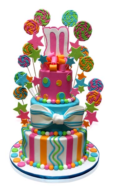 Colorful candy and lollipop birthday cake by CMNY Cakes
