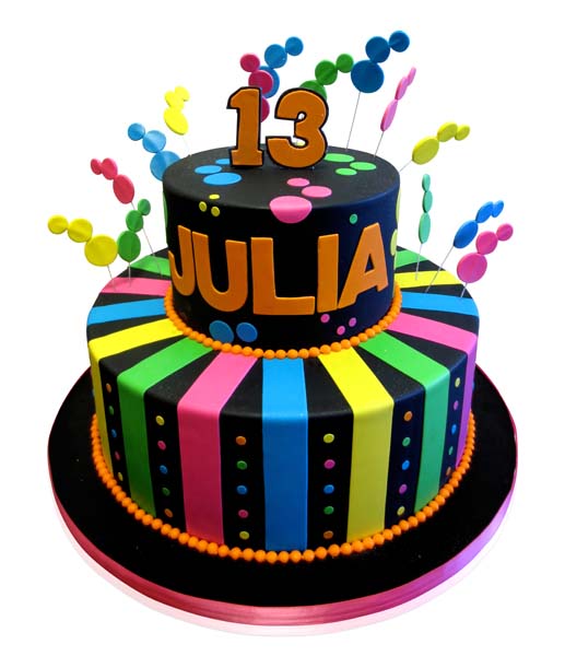 Neon and black teen birthday cake by CMNY Cakes