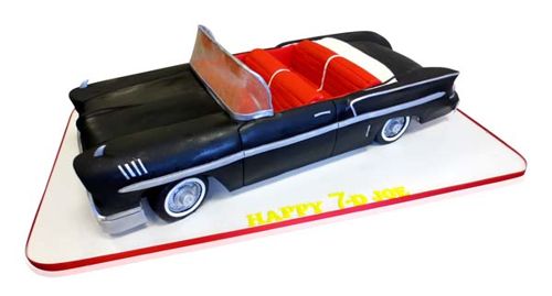 Sculpted black vintage convertible car birthday cake by CMNY Cakes