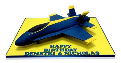 Blue Angels fighter jet sculpted birthday cake by CMNY Cakes