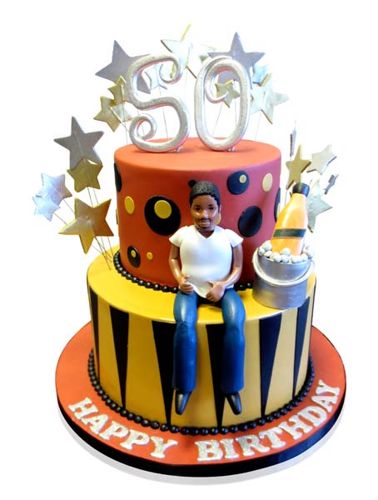 Elegant neutral-tone tiered 50th birthday cake by CMNY Cakes